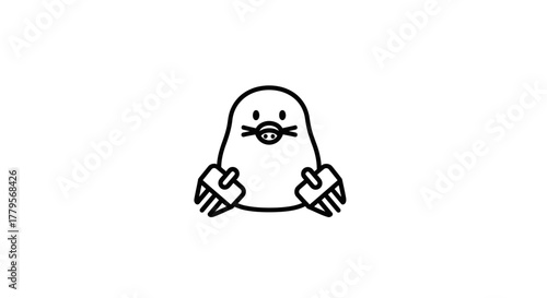 A simple, minimalist line drawing of a mole with prominent claws.