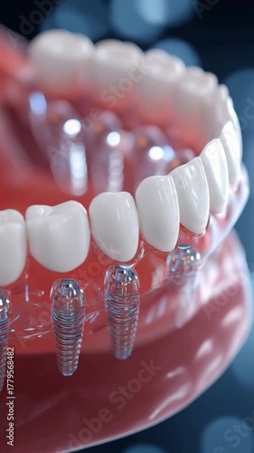 Dental Implants and Aesthetic Dental Prosthesis 3D Visualization Health Vertical Video
