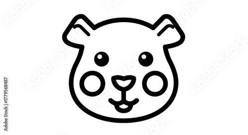 A simple line art illustration of a cute animal face with rounded cheeks and small ears.