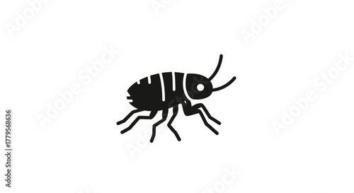 Simple black and white illustration of a small insect, isolated on white.