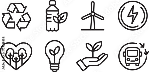 Environmental conservation and renewable energy icons collection Keywords: recycling symbol, water