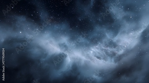 A breathtaking view of a vast luminous nebula swirling with countless distant stars against a deep dark sky