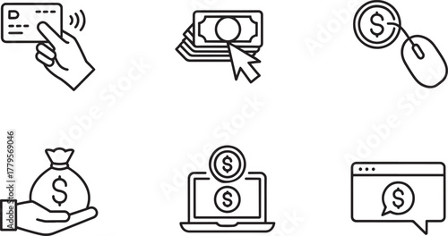 Financial technology icons for online payments and money transactions Keywords: credit card