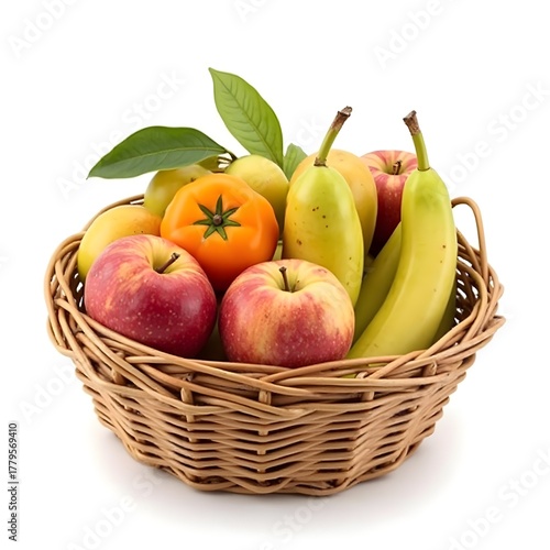 Mix fruits basket, mixed fruit in a wooden basket 