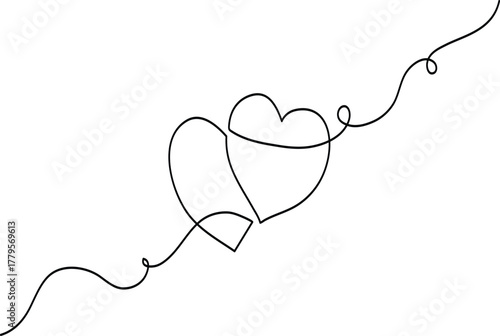 Continuous one line drawing of a large heart and two tiny hearts symbol of family