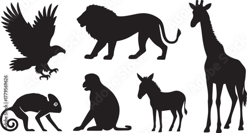 Collection of animal silhouettes isolated on white background