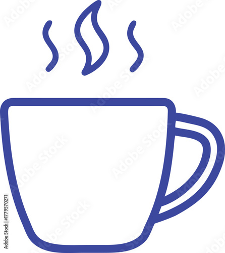 Vector blue line art of a coffee mug.
