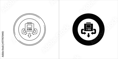 Two icons representing data distribution, one outlined, one solid