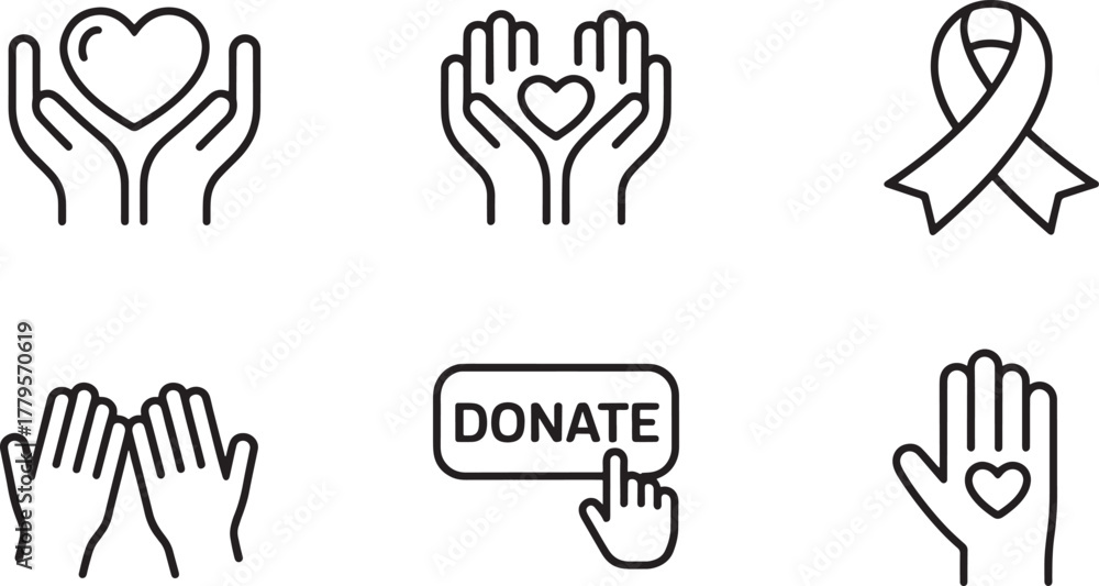Fototapeta premium Hands holding heart and donation icons with ribbon on white background Keywords: donation, charity