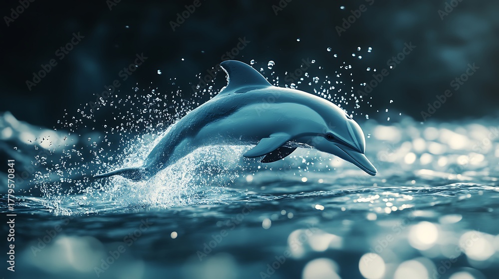 Fototapeta premium A stunning image of a dolphin leaping out of the ocean water, showcasing its graceful form.