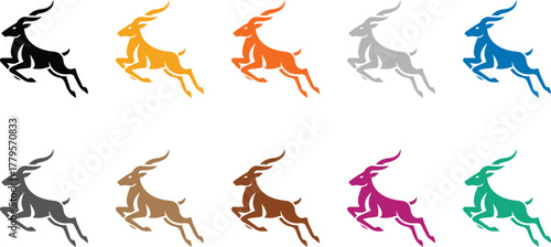 Leaping antelope icons colorful collection, Vibrant wildlife silhouettes in motion