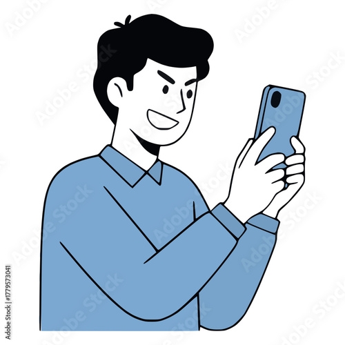 Evil Man Secretly Taking Photo with Smartphone: Public Privacy Violation and Hidden Motive