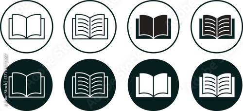 Book icon vector illustration. Open book signs and symbols isolated on transparent background. Vector collection for education, library, learning, E-book, literature, study icons design.