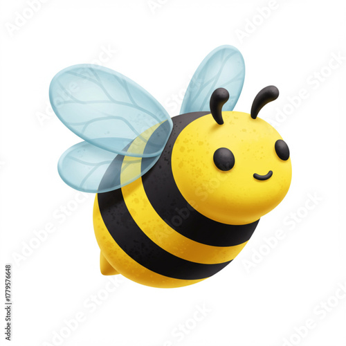Cute 3D Cartoon Bee Vector – Adorable Clay Style Flying Honey Bee Character