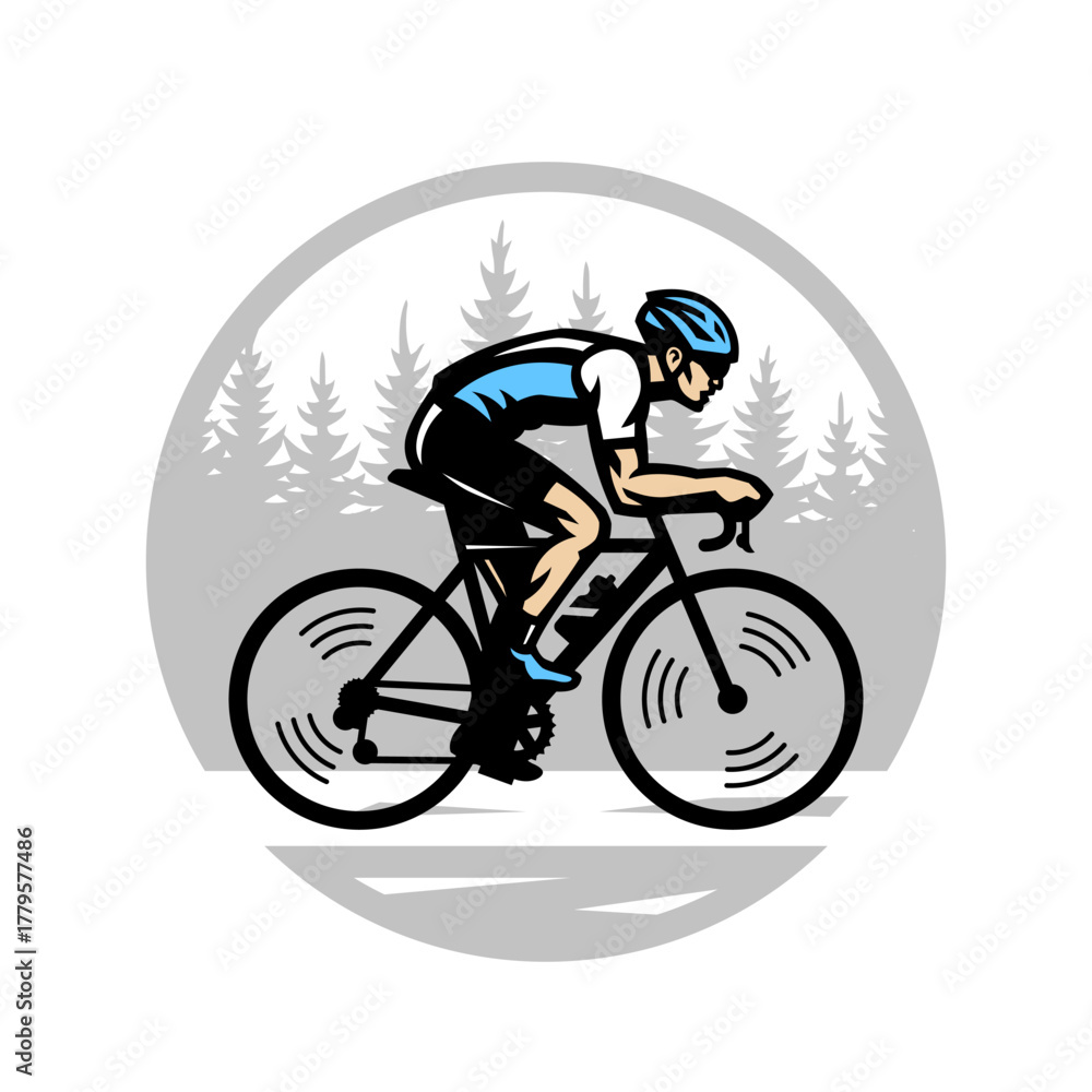 Fototapeta premium Logo depicting a man on a road bike against a natural backdrop.