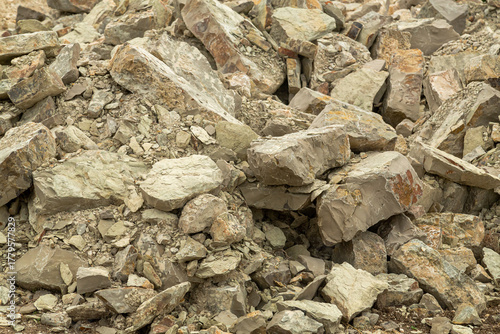 Rock pieces of rocks limestone rock fragments texture. Horizontal photo.