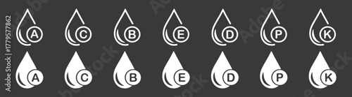 Multivitamin Supplement Complex Icons Set with Capsules and Droplet Elements, Health and Beauty Nutrition Vector