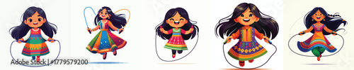 vector of a little Indian girl playing jumping rope