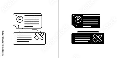 Parking ticket with a fine, linear and glyph icon