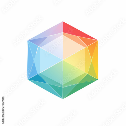Geometric abstraction with rainbow spectrum facets creating a vibrant and modern crystal design