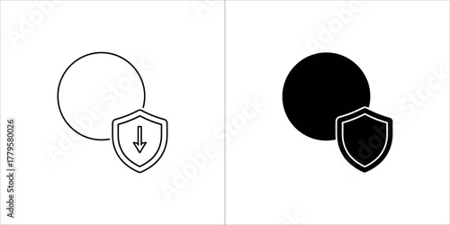 Data protection icon, circle with shield and arrow
