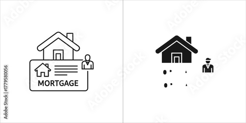 Mortgage icon, house with person, vector illustration