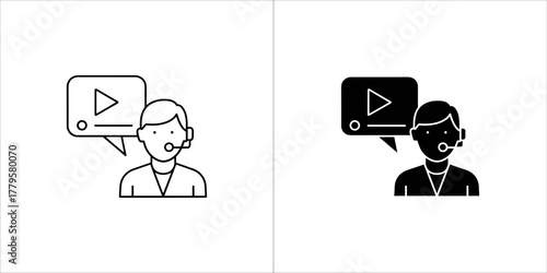Video support icon, man with headset, vector