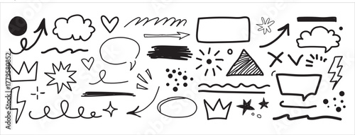 Hand Drawn Doodle Design Elements Collection Arrows Shapes and Symbols Se
