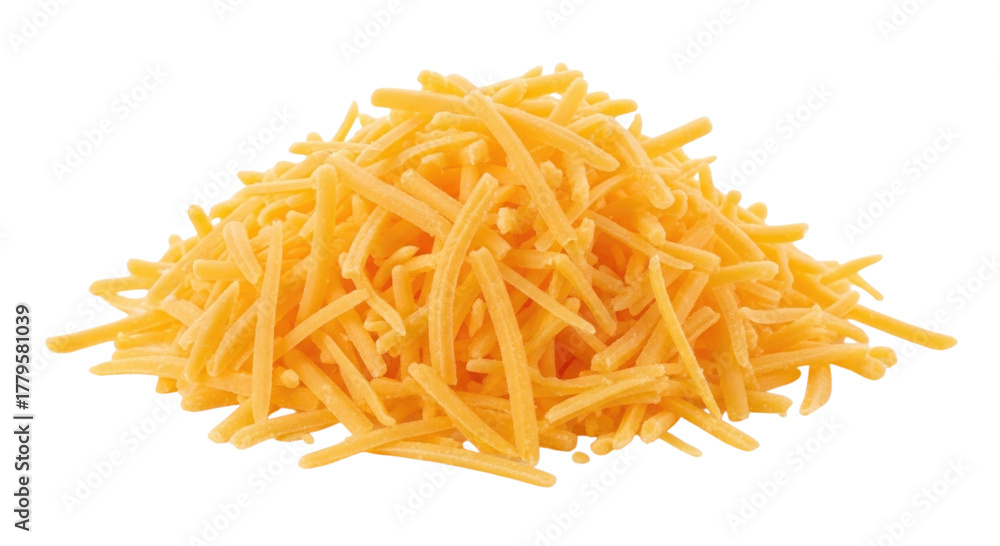 Fototapeta premium Pile of shredded cheddar cheese transparent background cutout png