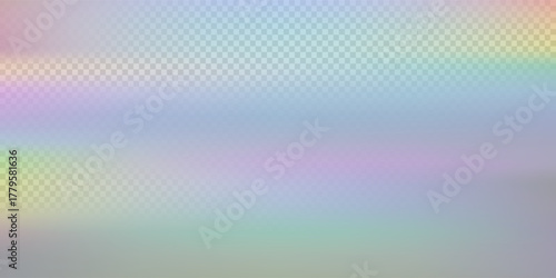Rainbow light prism effect, transparent background. Hologram reflection, crystal flare leak shadow overlay. Vector illustration of abstract blurred iridescent light backdrop.
