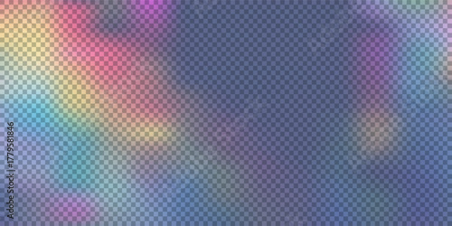 Rainbow colorful light prism effect, transparent background. Hologram reflection, crystal flare leak shadow overlay. Vector illustration of abstract blurred iridescent light backdrop.