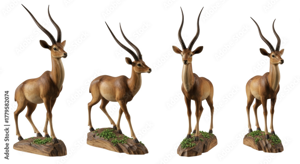 Naklejka premium Four antelope statues on pedestals transparent background cutout png
