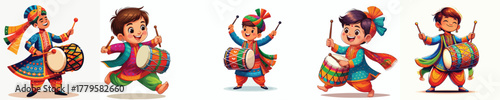 vector of a small Indian boy playing drums