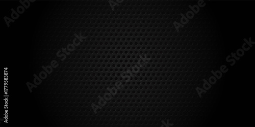 Black perforated metal plate. Metal grill. Black metal texture steel background. Perforated sheet metal.Abstract dark gray circle mesh pattern background texture.Black metallic background.Vector EPS10