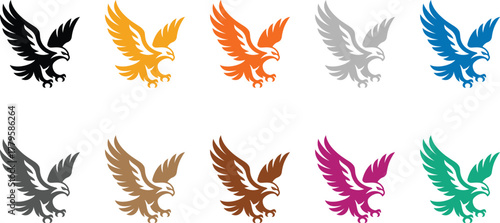 Dynamic eagle flight silhouettes colorful, Vibrant bird silhouettes in motion vector