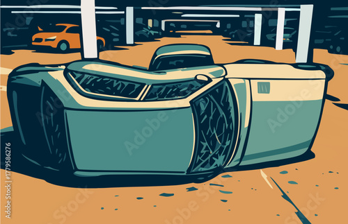 Traffic Collision Scene with Broken Vehicles || Wrecked Automobile After Severe Accident