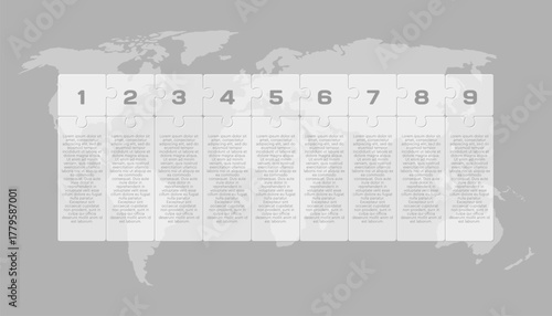 Nine steps line infographic, puzzle diagram