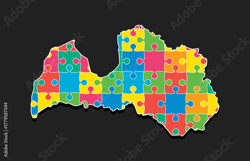 Creative map of Latvia from color puzzle, jigsaw