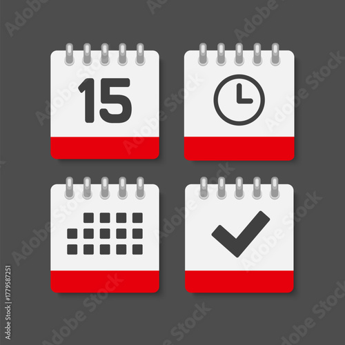 Icon page calendar - 15 day, agenda, check, timer