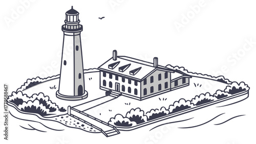 Flat modern vector of Dry Tortugas National Park island minimal design, clean travel art for adventure and coastal illustration themes
