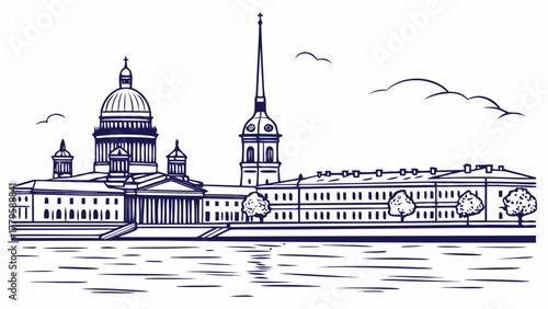 Minimalist vector of St. Petersburg waterfront reflection, clean flat tone for urban travel decor and modern wall prints
