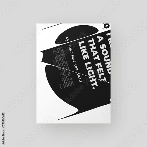Abstract black-and-white poster featuring liquid glass distortion and smooth refraction effects. A futuristic composition blending typography, reflection, and optical illusion
