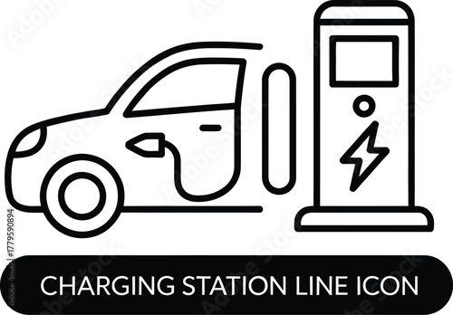 Electric Vehicle Charging Station Line Icon