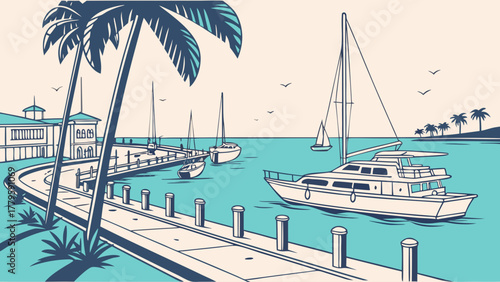 Flat modern vector of Fort Pierce marina pastel tone, elegant nautical theme art for seaside decor and travel posters
