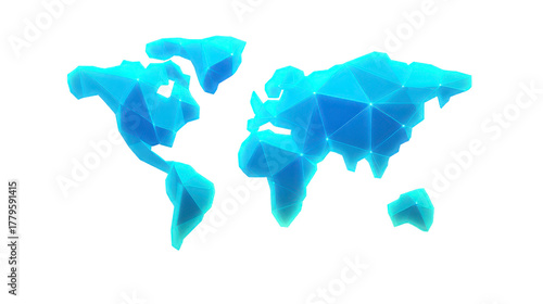 Fototapeta Naklejka Na Ścianę i Meble -  Blue polygonal world map, abstract geometric continents, glowing digital style, modern global design, technology inspired, transparent background