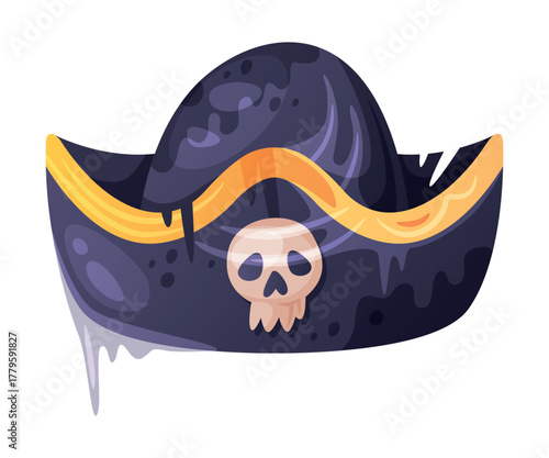 Pirate Hat and Headdress for Corsair with Skull Vector Illustration