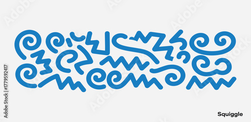 Abstract blue doodle background with hand-drawn squiggle lines and zigzag patterns. A playful vector graphic design element