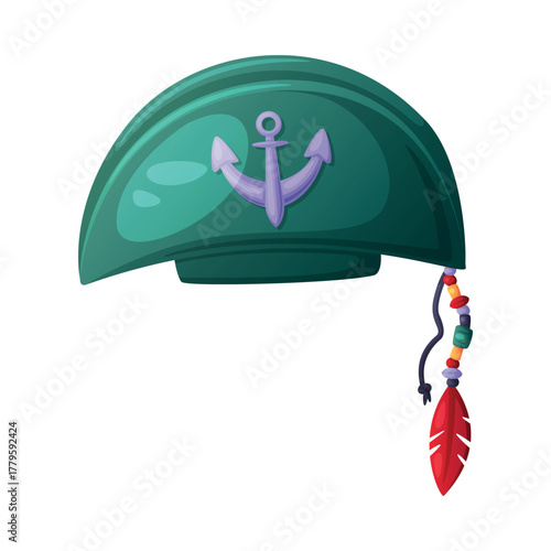 Pirate Hat and Headdress for Corsair with Feather and Anchor Vector Illustration