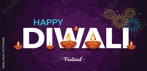 Happy Diwali Festival Celebration with Lights and Fireworks