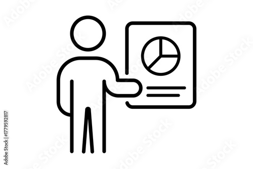 Presenter with Pie Chart Icon. Icon related to Presentation. Line icon style. Simple vector design editable